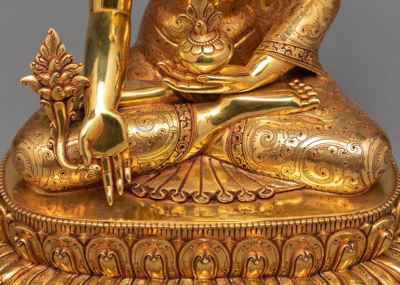 Medicine Buddha Statue, Traditionally Gilded in 24K Gold, Healing Buddha Statue