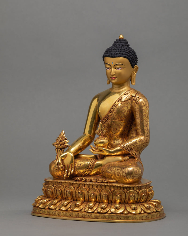 Medicine Buddha Statue, Traditionally Gilded in 24K Gold, Healing Buddha Statue