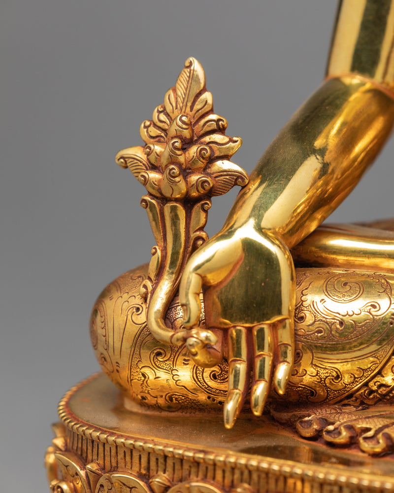 Medicine Buddha Statue, Traditionally Gilded in 24K Gold, Healing Buddha Statue