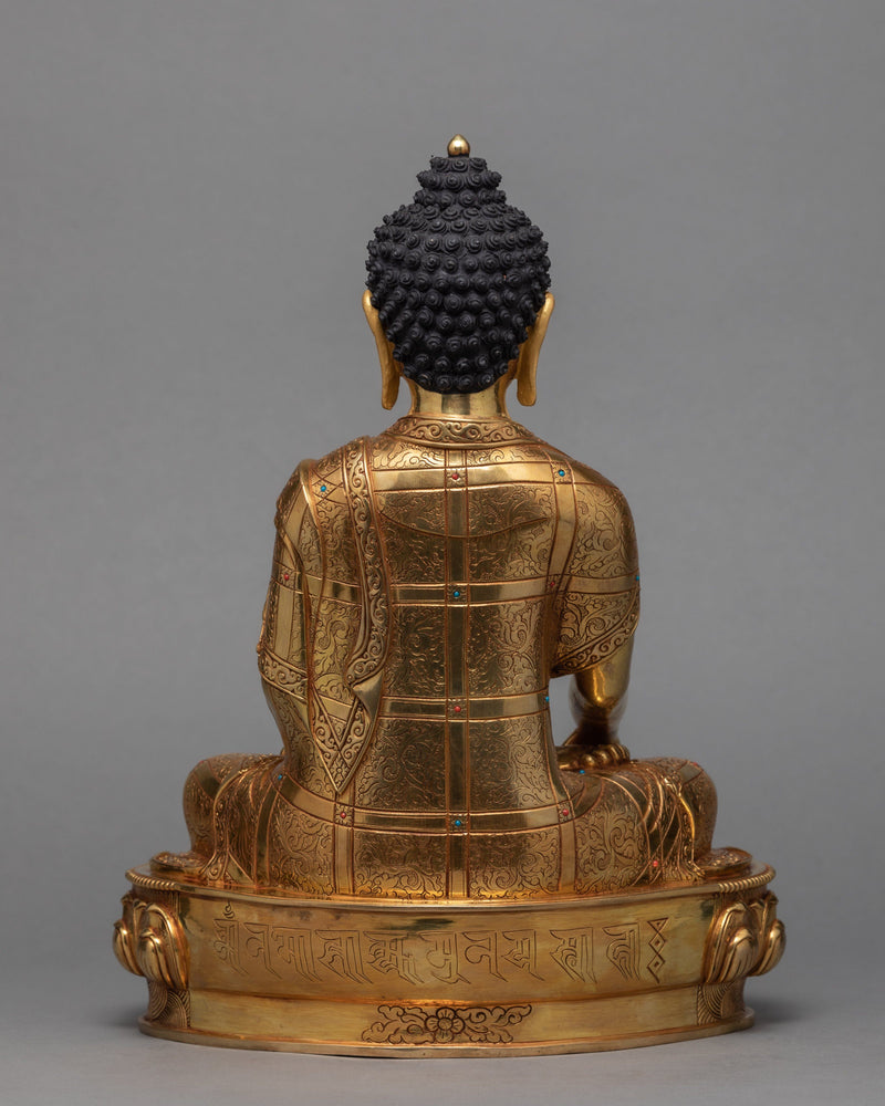 Shakyamuni Buddha Statue, Traditional Hand-carved 24K Gold Gilded Statue