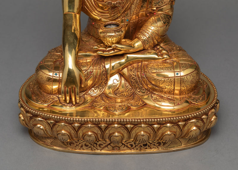 Shakyamuni Buddha Statue, Traditional Hand-carved 24K Gold Gilded Statue