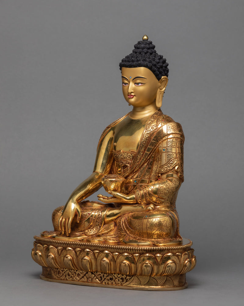 Shakyamuni Buddha Statue, Traditional Hand-carved 24K Gold Gilded Statue