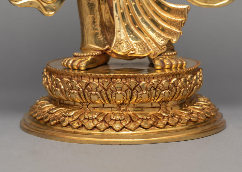 Vajrasattva Statue, Standing Dorje Sempa Traditional 24K Gold Gilded Statue