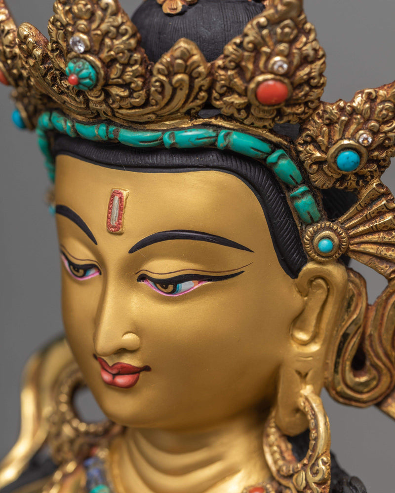 Vajrasattva Statue, Standing Dorje Sempa Traditional 24K Gold Gilded Statue