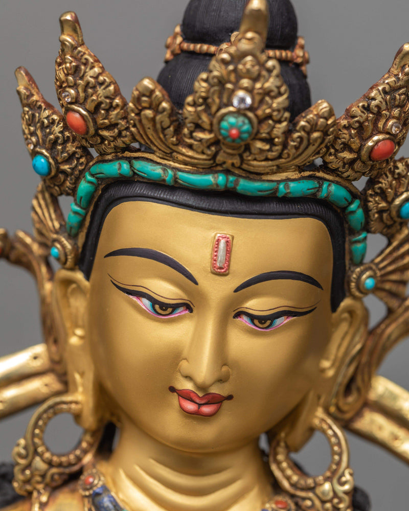 Vajrasattva Statue, Standing Dorje Sempa Traditional 24K Gold Gilded Statue