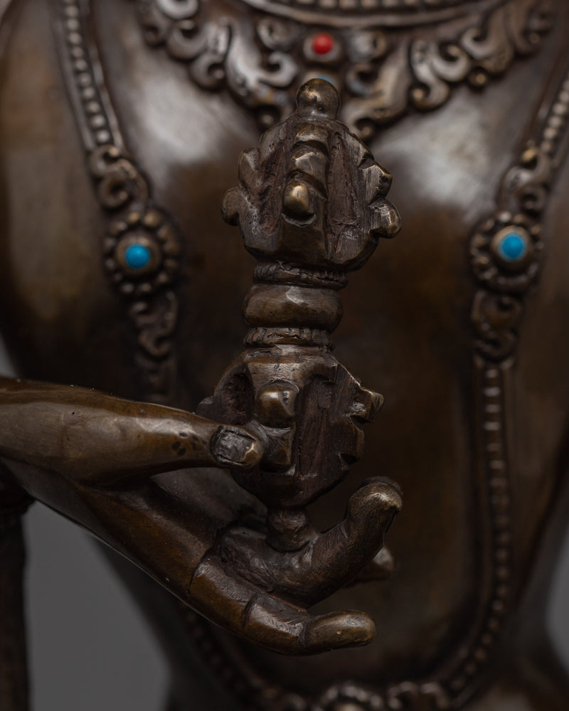 Bodhisattva Vajrasattva Statue for Meditation and Ritual | Oxidized Copper Buddhist Artwork