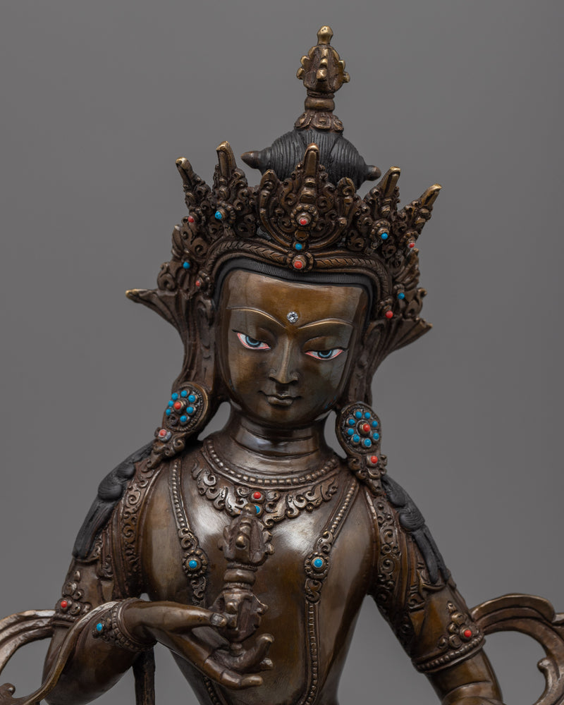 Bodhisattva Vajrasattva Statue for Meditation and Ritual | Oxidized Copper Buddhist Artwork