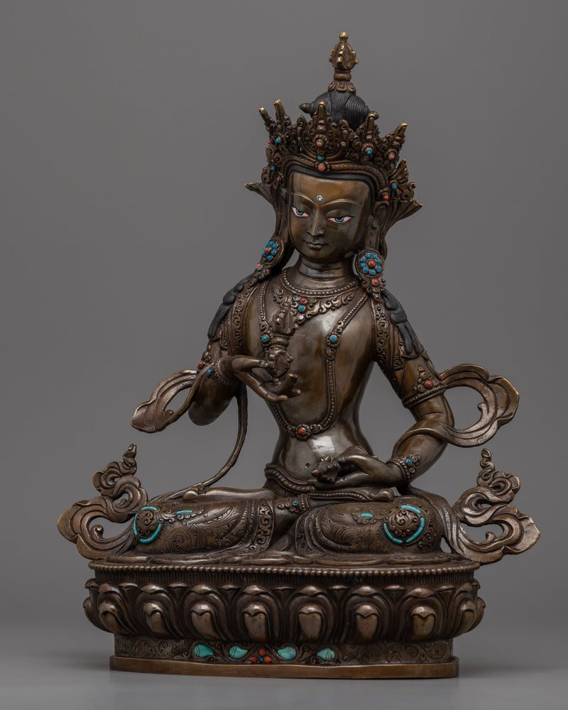 Bodhisattva Vajrasattva Statue for Meditation and Ritual | Oxidized Copper Buddhist Artwork