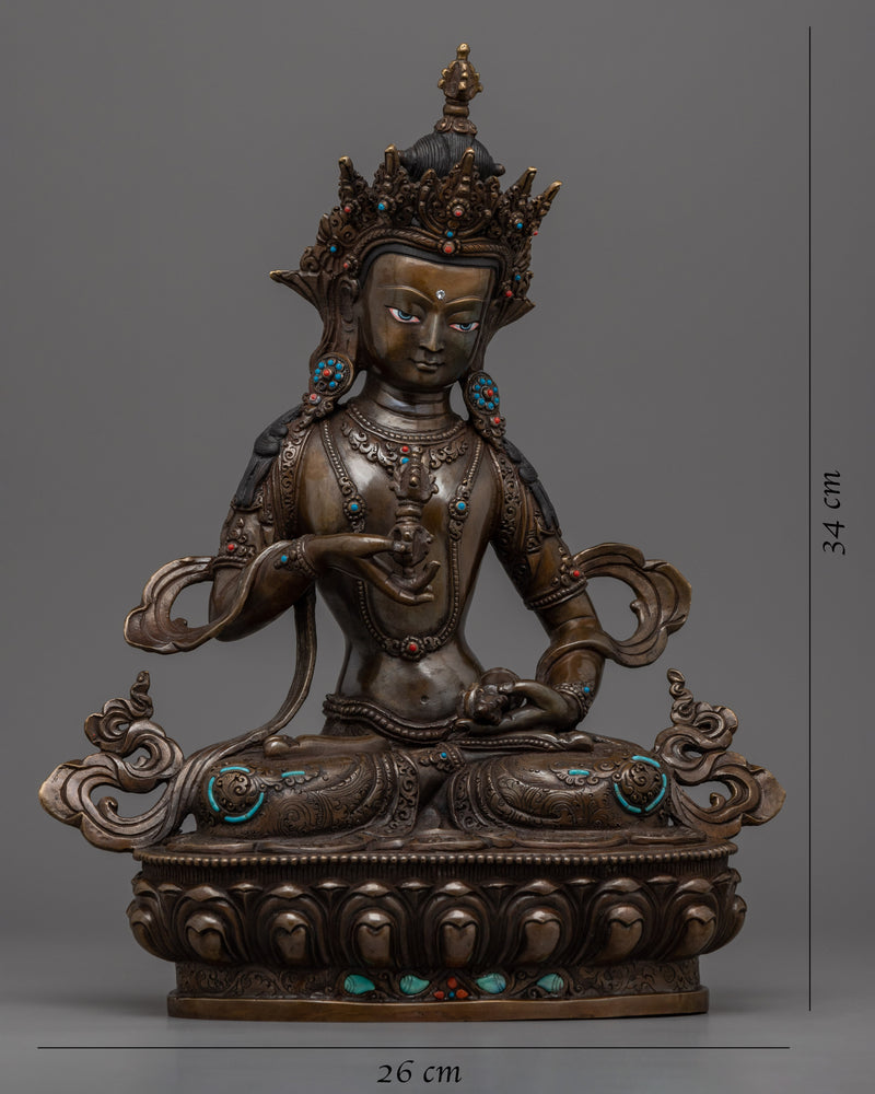 Bodhisattva Vajrasattva Statue for Meditation and Ritual | Oxidized Copper Buddhist Artwork