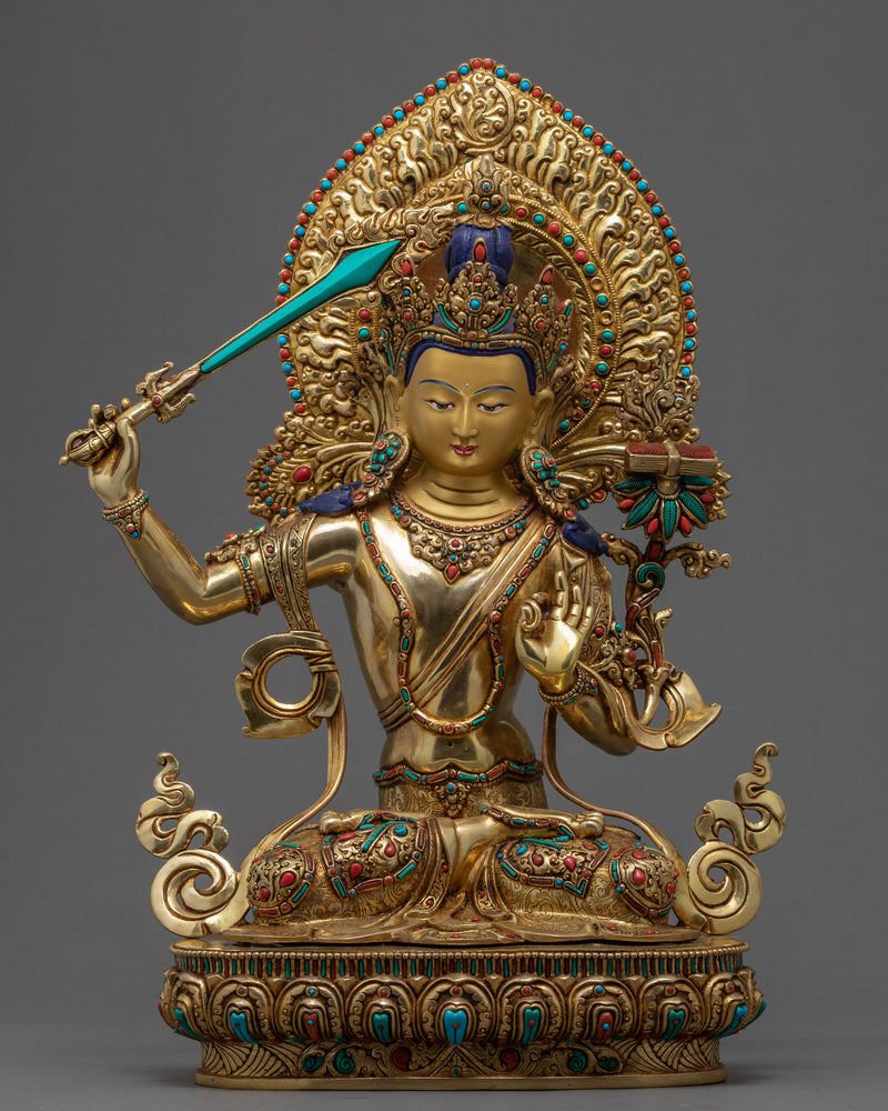 Handcarved Wisdom Buddha Statue, Tibetan Manjushri