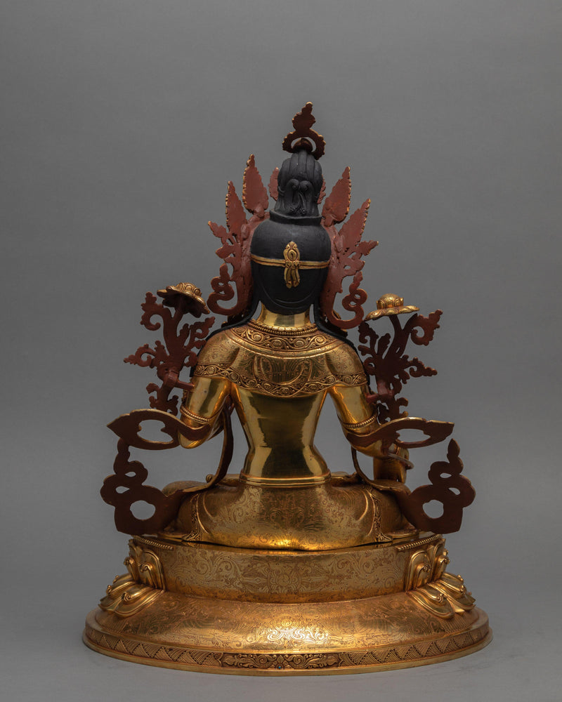 White Tara, Traditionally Hand Carved Tara, 24K Gold Plated Statue